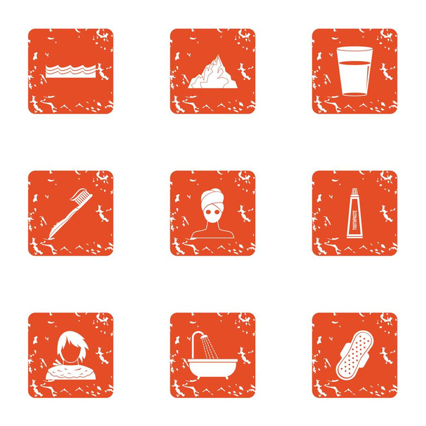 Morning procedure icons set, grunge style - Vector, Image