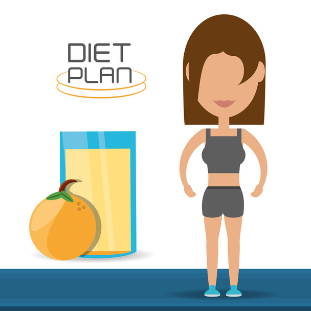 Kobieta z listyle zdrowej diety planu - Wektor, obraz