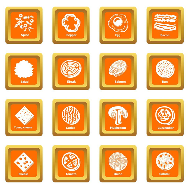 Slice food icons set orange square vector - Vektor, obrázek