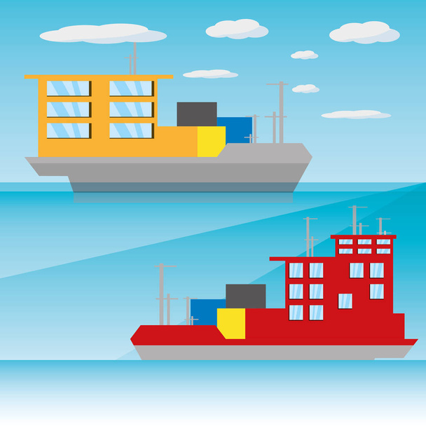 freight ship navigating in the ocean - Vector, Image