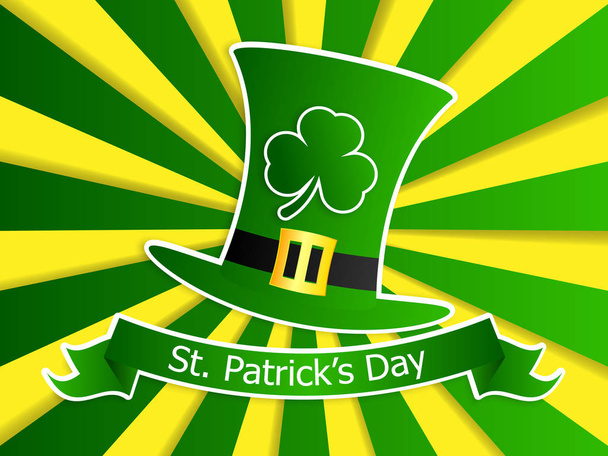 saint patrick's day with green leprechaun hat and clover  - Vector, Image