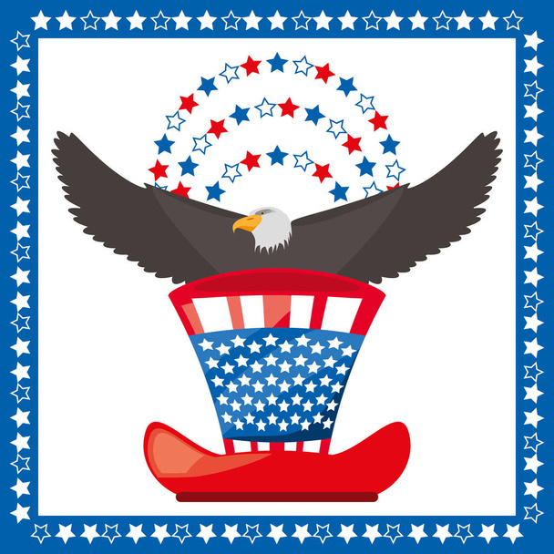 Adler und amerikanischer Hut patriotisches Symbol - Vektor, Bild