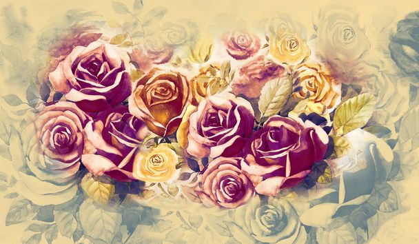  Bunch of roses in the garden and emotion in realistic vintage. - Foto, immagini