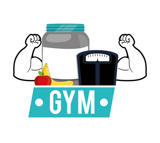 gym weight scale protein fruit - Vector, Image