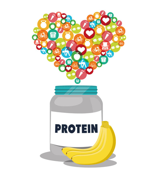 πρωτεΐνη φρούτα μπανάνα υγιή καρδιά - Διάνυσμα, εικόνα