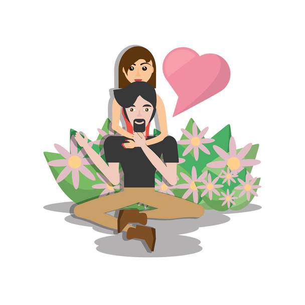 couple beau sol assis avec des fleurs
 - Vecteur, image
