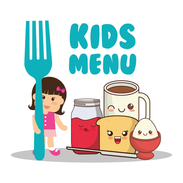 crianças menu menina garfo pequeno-almoço dieta
 - Vetor, Imagem
