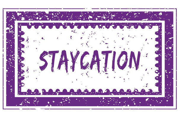 STAYCATION in magenta grunge square frame stamp - Photo, Image
