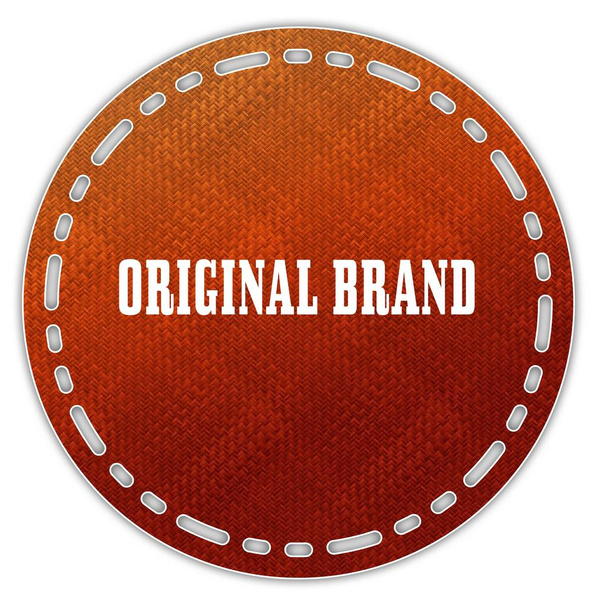 オリジナル ブランド メッセージとラウンド オレンジ パターン バッジ. - 写真・画像
