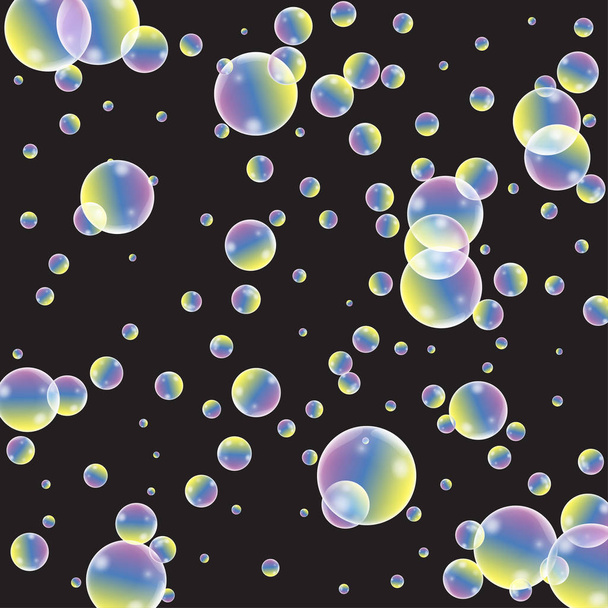 Set of realistic transparent colorful soap bubbles with rainbow reflection isolated on checkered background. Vector background - Vector, Image