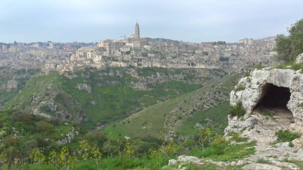 taly, Matera, Piedras de Matera, Sitio UNESCO, Panorama de antiguas cuevas y ciudades
 - Metraje, vídeo