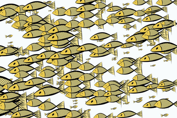 Színes halak illusztrációk háttér, kézzel rajzolt. Rajz, rendetlen, - Vektor, kép