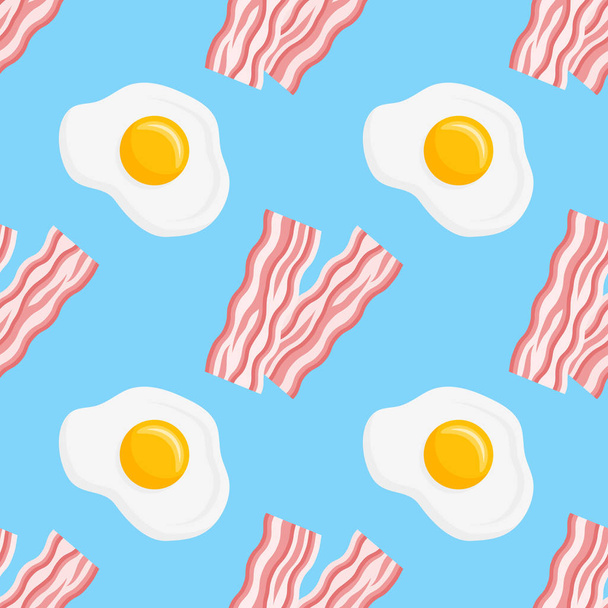 Seamless pattern with bacon strips and fried eggs. Vector texture. - Vector, Image
