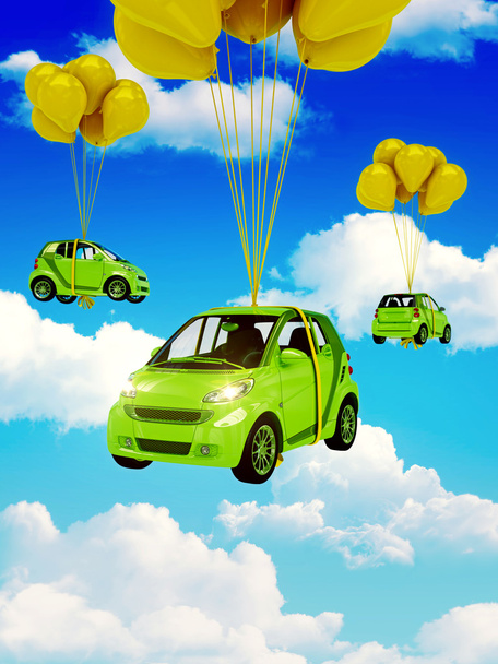 zielony samochód z balonów żółty - Zdjęcie, obraz