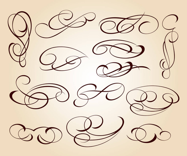 Elementi calligrafici eleganti di design.Illustrazione vettoriale.Marrone su beige
. - Vettoriali, immagini