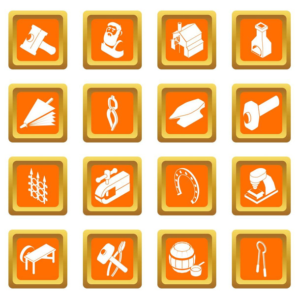 Herrero herramientas iconos conjunto naranja cuadrado vector
 - Vector, imagen