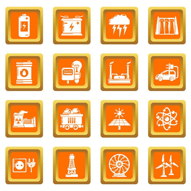 Energy sources icons set orange square vector - Vector, imagen