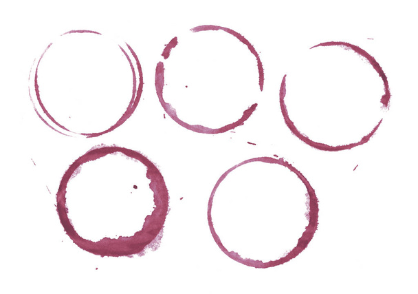 Red wine stain rings isolated on white background - Foto, afbeelding