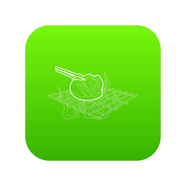 Cooking beef on barbecue icon green vector - Wektor, obraz