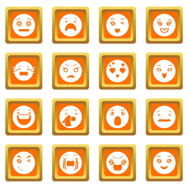 Smiles icons set orange square vector - Vector, Image
