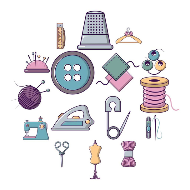 Набор иконок портного инструмента, стиль мультфильма
 - Вектор,изображение