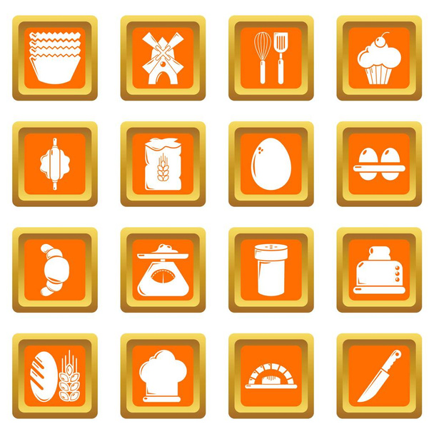 Bakery icons set orange square vector - Vector, Image