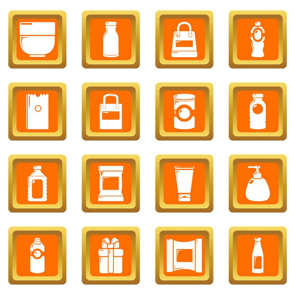 Packagiong store shop icons set orange square vector - Vektor, kép