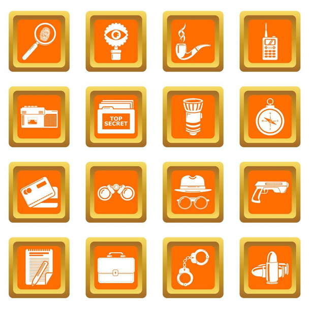Spy icons set orange square vector - Vecteur, image