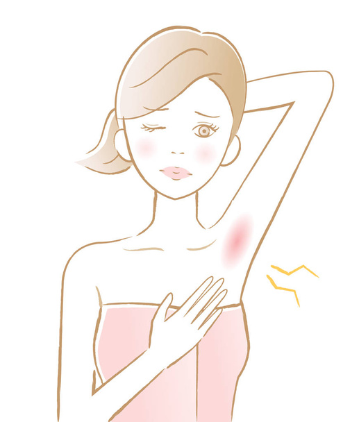 womans armpit hair removal. underarm red rash. beauty and skin care concept - Vector, Image