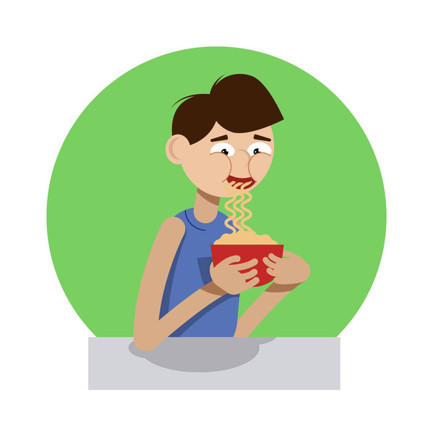 Boy slurping noodles from the cup illustration - Vector, Image