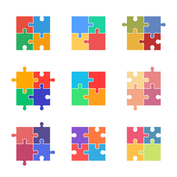 puzzle vector icon set, jigsaw colorful pieces - Vector, Image