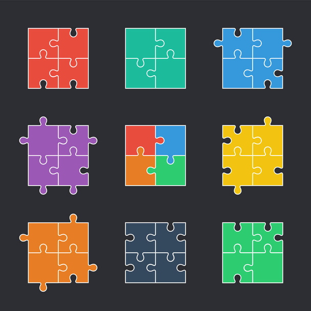 4 つのパズルのピース、カラフルなジグソー パズルのロゴ - ベクター画像