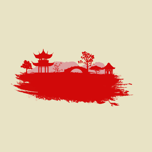 Old paper with asian landscape - Vector, Image