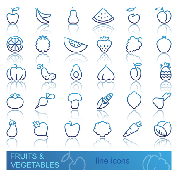 Obrysový ikony zeleniny a ovoce - Vektor, obrázek