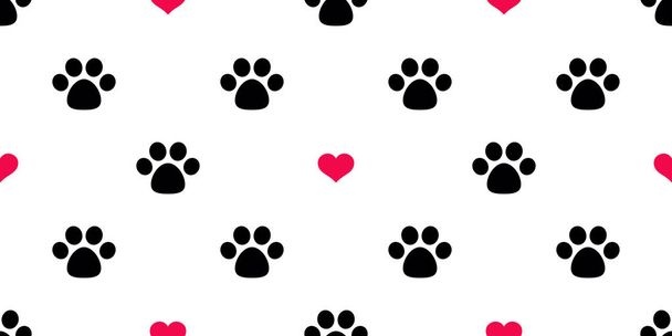 Paw Seamless pattern pies kot Paw czerwone serca na białym tle wektor szczeniak kitten ikona stóp tapetą w tle ilustracja - Wektor, obraz