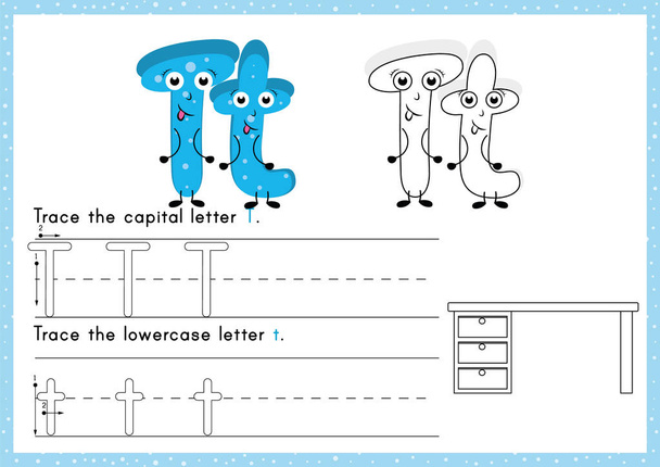 Alfabet tracering en kleuren werkblad: schrijven van A-Z. Oefeningen voor kinderen.  - Vector, afbeelding