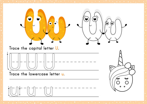 Alphabet Tracing and Colouring Worksheet: Escrita A-Z.Exercícios para crianças
.  - Vetor, Imagem