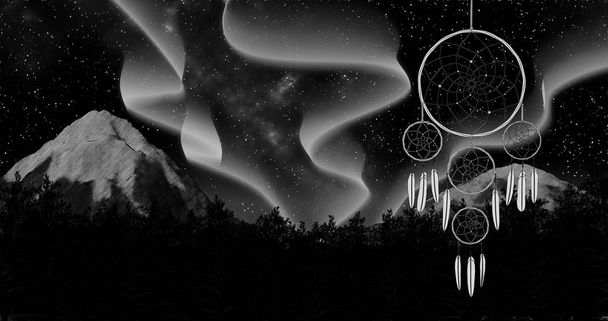 atrapasueños en un fondo cielo nocturno 3d ilustración render
 - Foto, Imagen