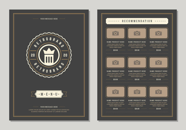 Restaurant logo and menu design vector brochure template. Beer cup silhouette. - Vector, Image