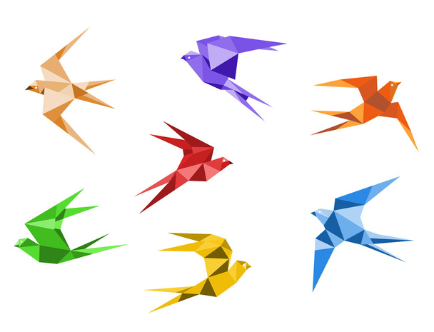 Origami swallows - Vector, Image