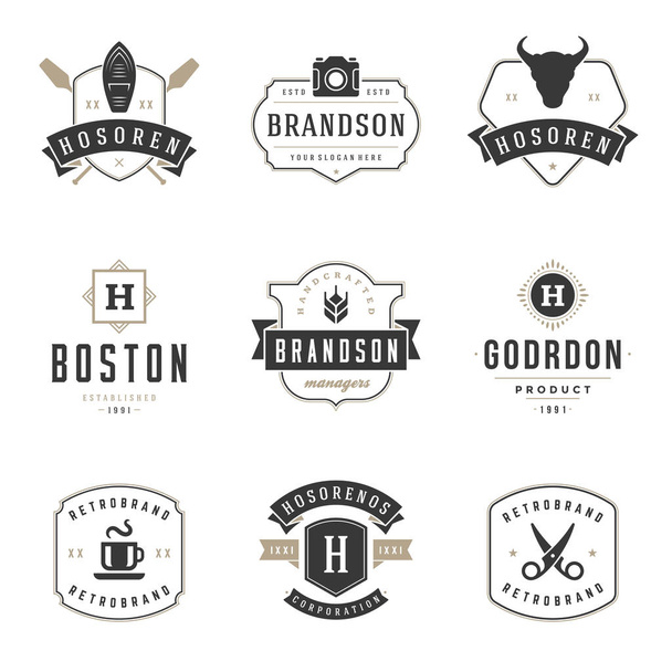 Vintage Logos Design Templates Set. Vector logotypes elements collection, Icons Symbols, Retro Labels, Badges and Silhouettes. - Vector, imagen