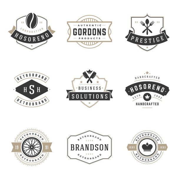 Vintage Logos Design Templates Set. Vector logotypes elements - Vetor, Imagem