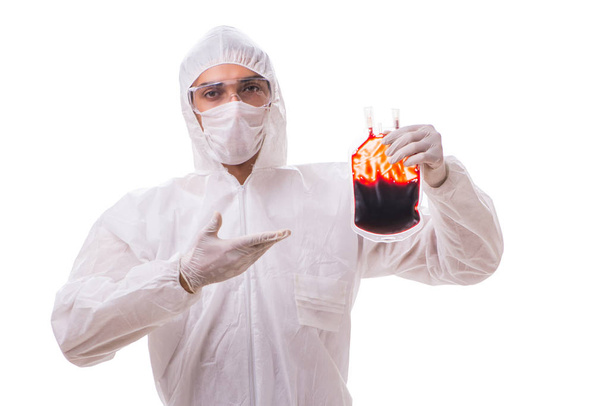 Epidemiologist with blood sample isolated on white background - Photo, Image