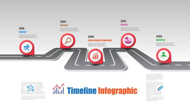 Modèle d'infographie de chronologie de feuille de route d'affaires avec des pointeurs conçus pour l'étape de fond abstraite technologie de processus diagramme moderne graphique de présentation de données de marketing numérique Illustration vectorielle
 - Vecteur, image
