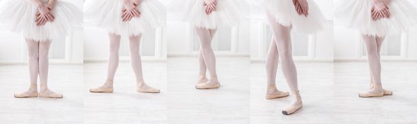 Conjunto de pernas jovens bailarina em diferentes posições de balé
 - Foto, Imagem