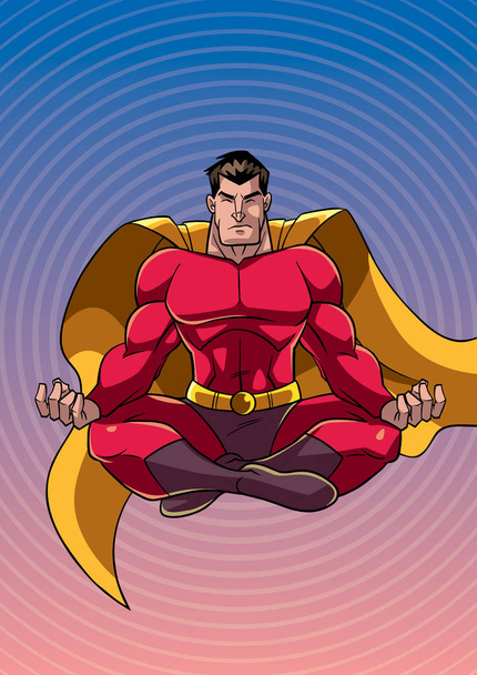 Superhero Meditating with Background - Wektor, obraz