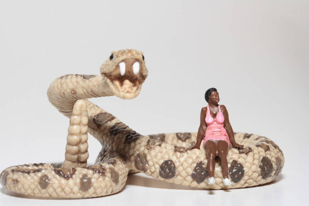 миниатюра черной женщины, сидящей на гигантской гремучей змее
 - Фото, изображение