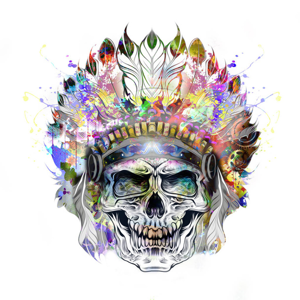 Colored skull isolated on white background - Photo, Image