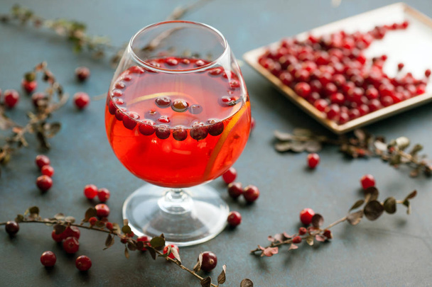 Christmas still life with cranberriy punch. Christmas and new year concept - Photo, Image