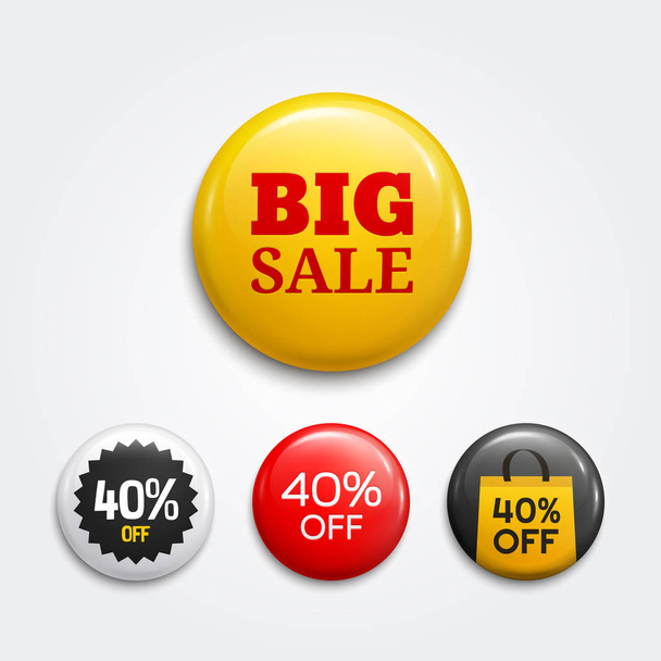Set of glossy sale buttons or badges. Product promotions. Discount tag collection. Vector. - Vector, Image